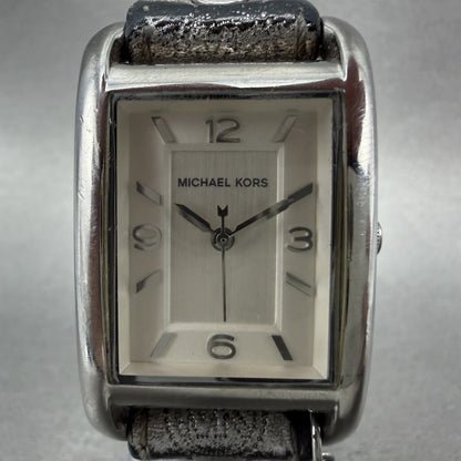 Michael Kors Tank Watch Women 26mm White Dial steel Rectangle MK2247 New Batt1