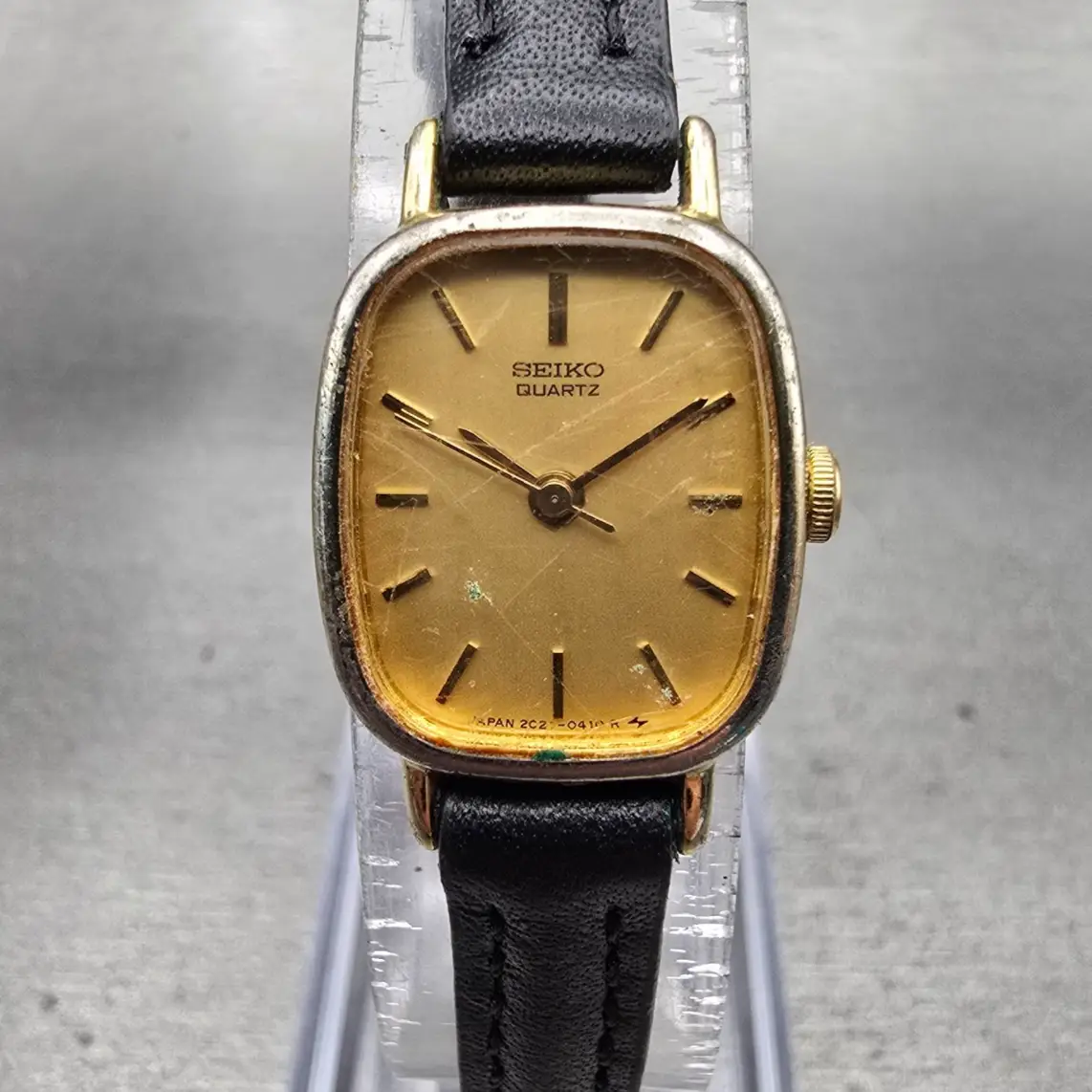 Seiko Watch Women 16mm Gold Dial Gold Tone Rectangle 2C21-5139 New Battery VTG0
