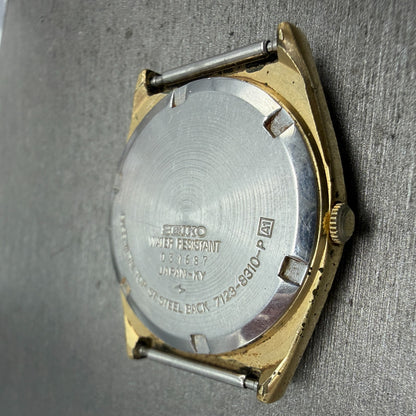 Seiko SQ Watch Men 34mm Champagne Dial Gold Tone Daydate Round 7123-8310 PARTS9