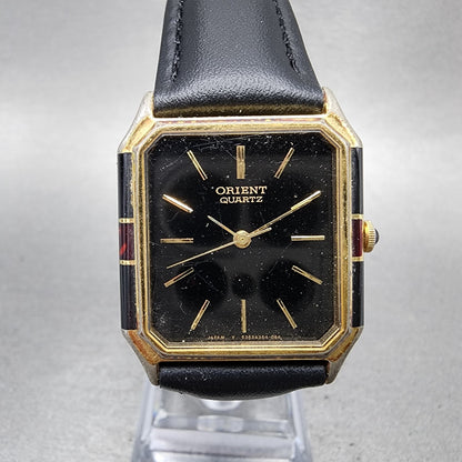 Orient Tank Watch Men 27mm Black Dial Black & Gold Tone I53543540 New Battery0