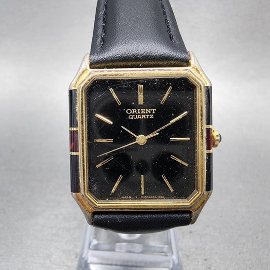 Orient Tank Watch Men 27mm Black Dial Black & Gold Tone I53543540 New Battery0