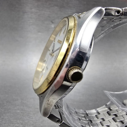 Seiko Solar Watch Men 37mm White Dial Two Tone Daydate READ!!!!!! V158-0AA0 Runs2