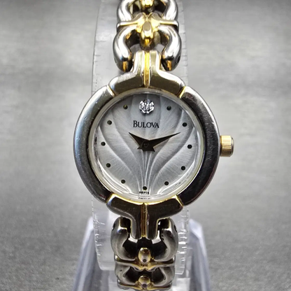 Bulova Watch Women 20mm Silver Dial Two Tone Diamond Round 98P15 New Battery P0