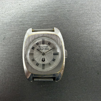 Bulova Accutron Watch Women 20mm Silver Dial White Gold Plated Tunning Fork Runs0