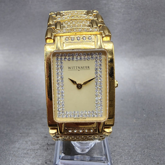 Wittnauer Tank Watch Men 25mm Champagne Dial Gold Tone Rectangle New Battery0