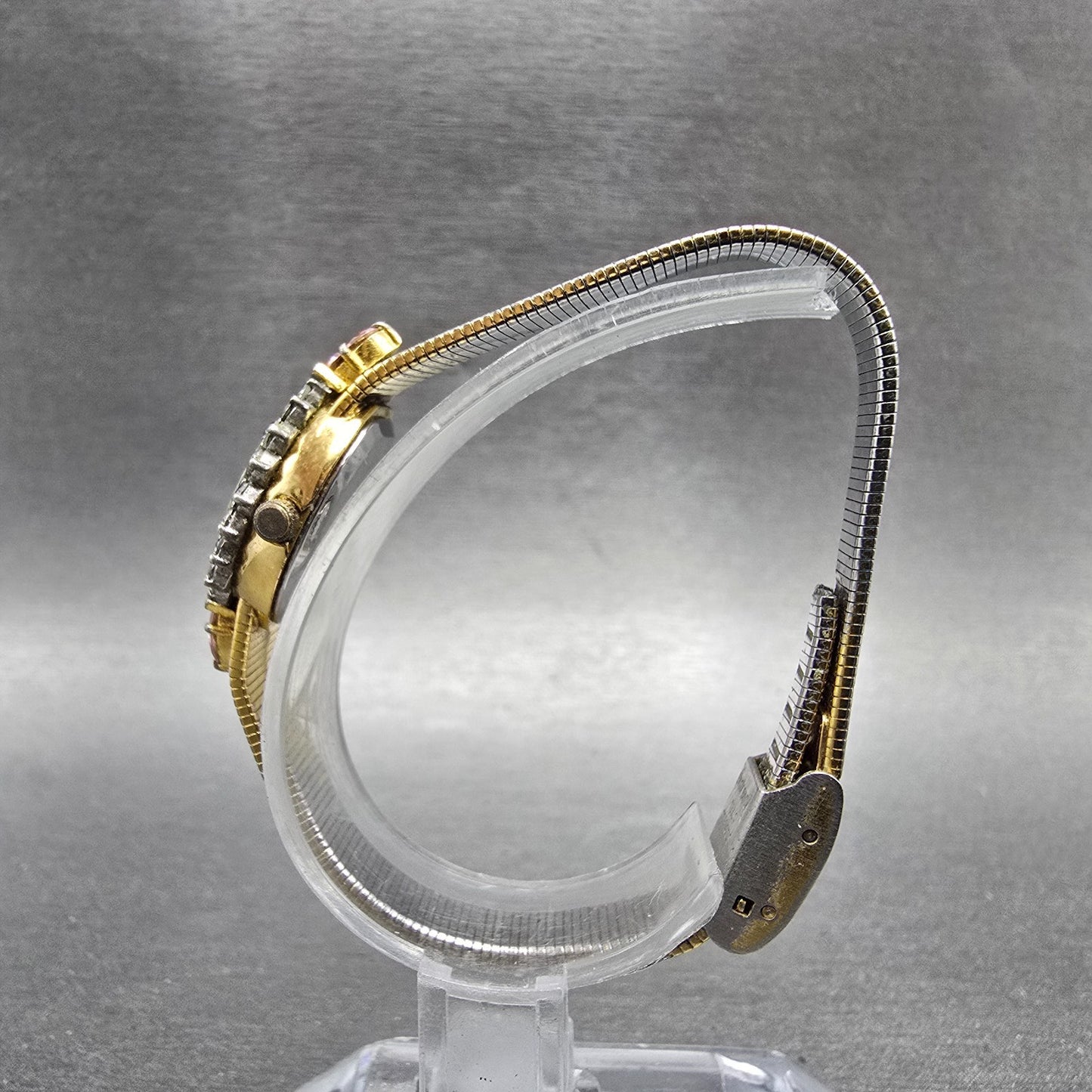 Elgin Watch Women 16mm Silver Dial Gold Tone Oval Crystal Accents New Battery6