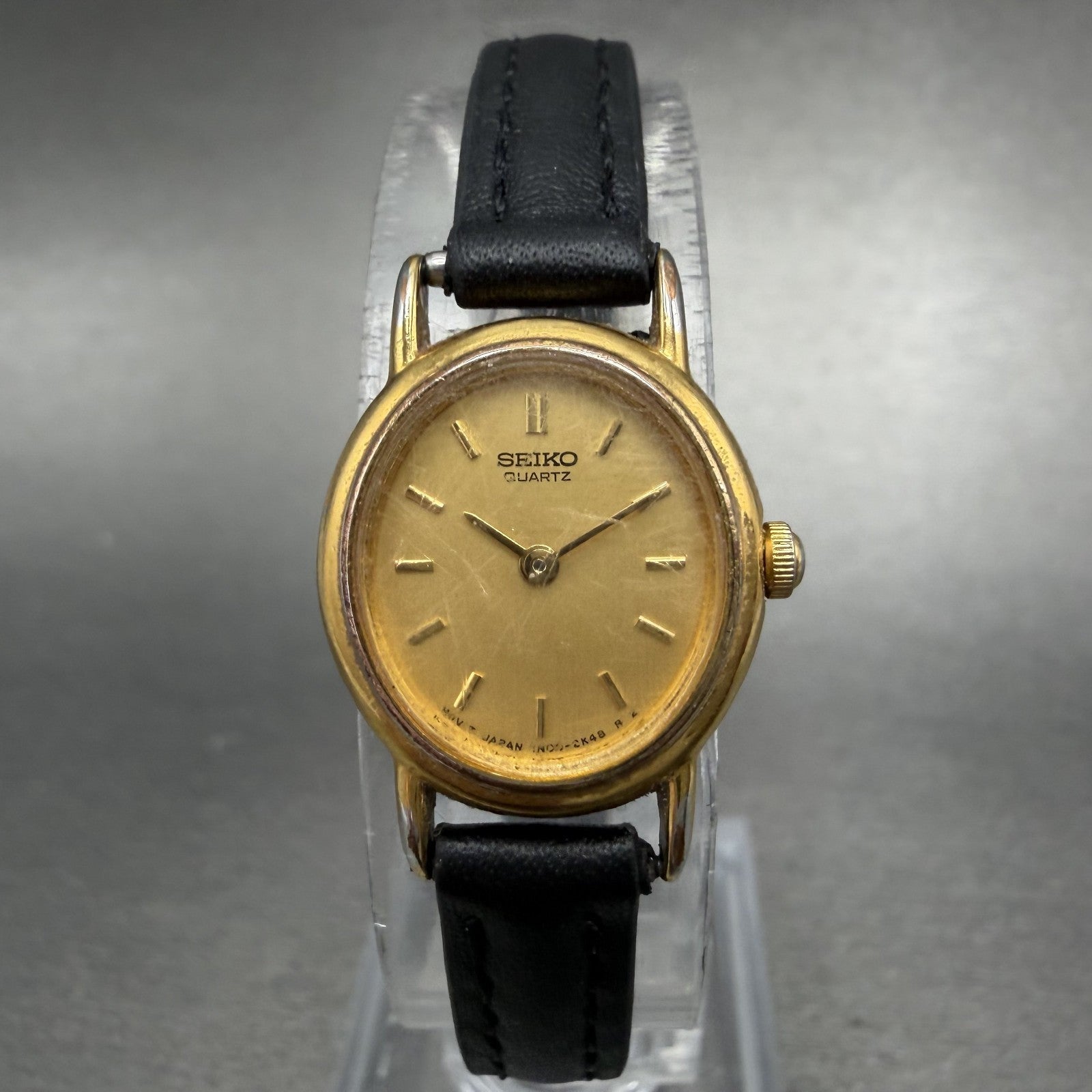 Seiko Watch Women 18mm Champagne Dial Gold Tone Oval VTG 1N00-5K39 New Battery0