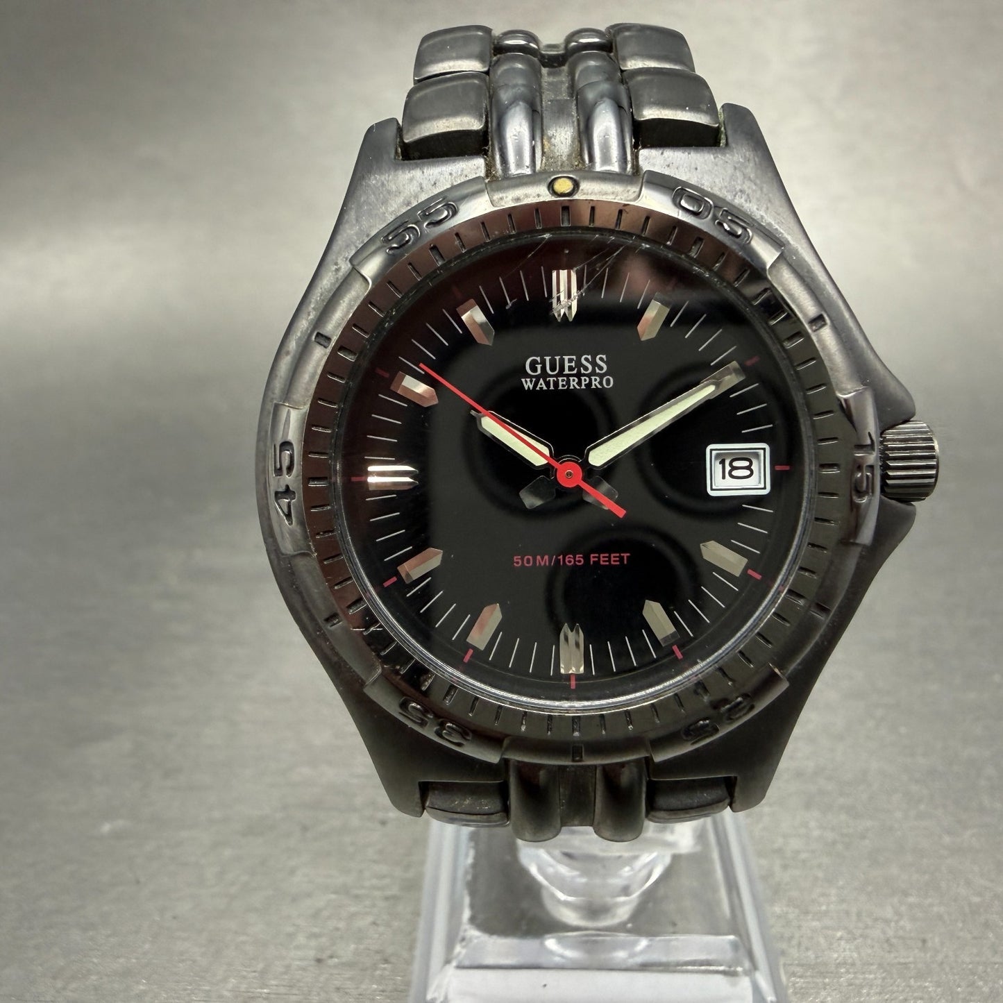 Guess Waterpro Dive Watch Men 40mm Black Dial Black Tone Date Round New Batt0
