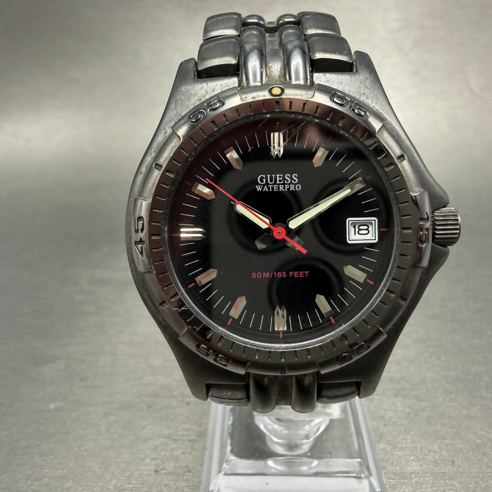 Guess Waterpro Dive Watch Men 40mm Black Dial Black Tone Date Round New Batt0