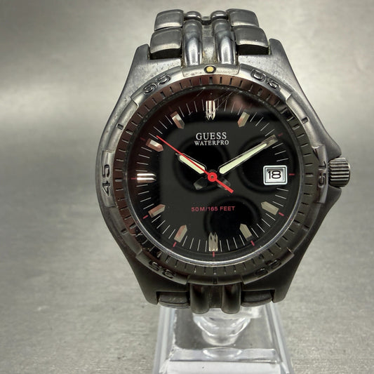 Guess Waterpro Dive Watch Men 40mm Black Dial Black Tone Date Round New Batt0
