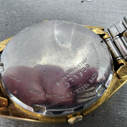 Seiko Alarm Watch Men 34mm Gold Dial Gold Tone Daydate Round 5C23-8009 READ!!!!!