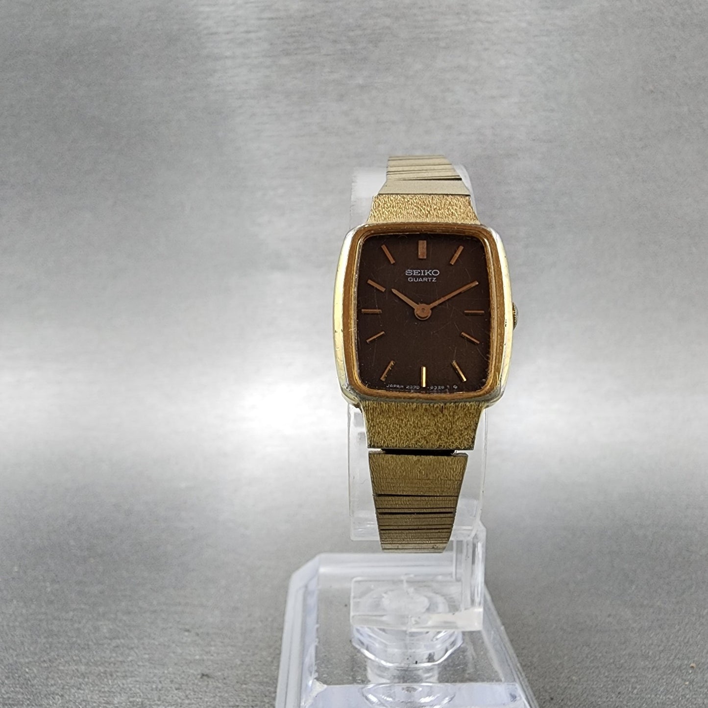 Seiko Tank Watch Women 18mm Brown Dial Gold Tone Rectangle 23205229 New Battery5