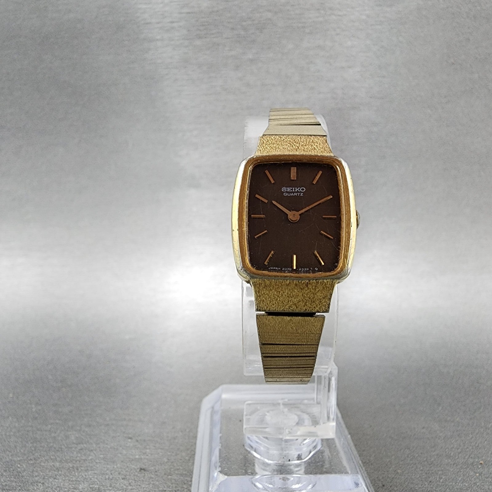 Seiko Tank Watch Women 18mm Brown Dial Gold Tone Rectangle 23205229 New Battery5