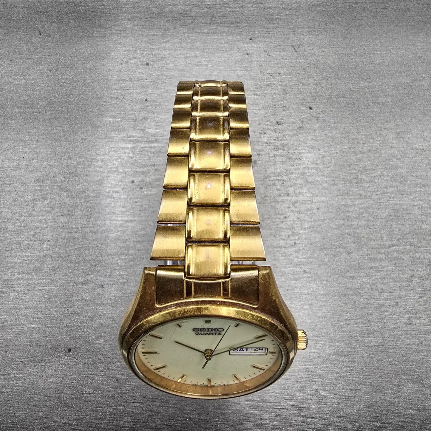 Seiko Watch Men 36mm Luminous Dial Gold Tone Daydate Round 7N43-9048 New Battery4