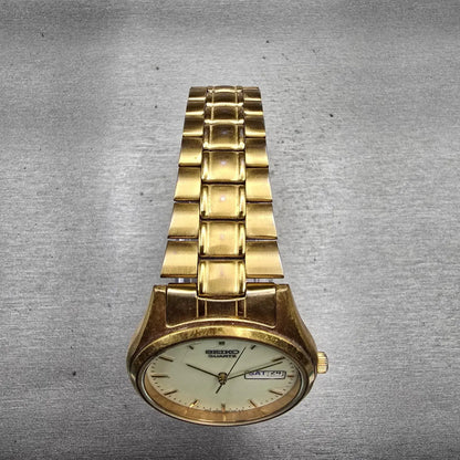 Seiko Watch Men 36mm Luminous Dial Gold Tone Daydate Round 7N43-9048 New Battery4