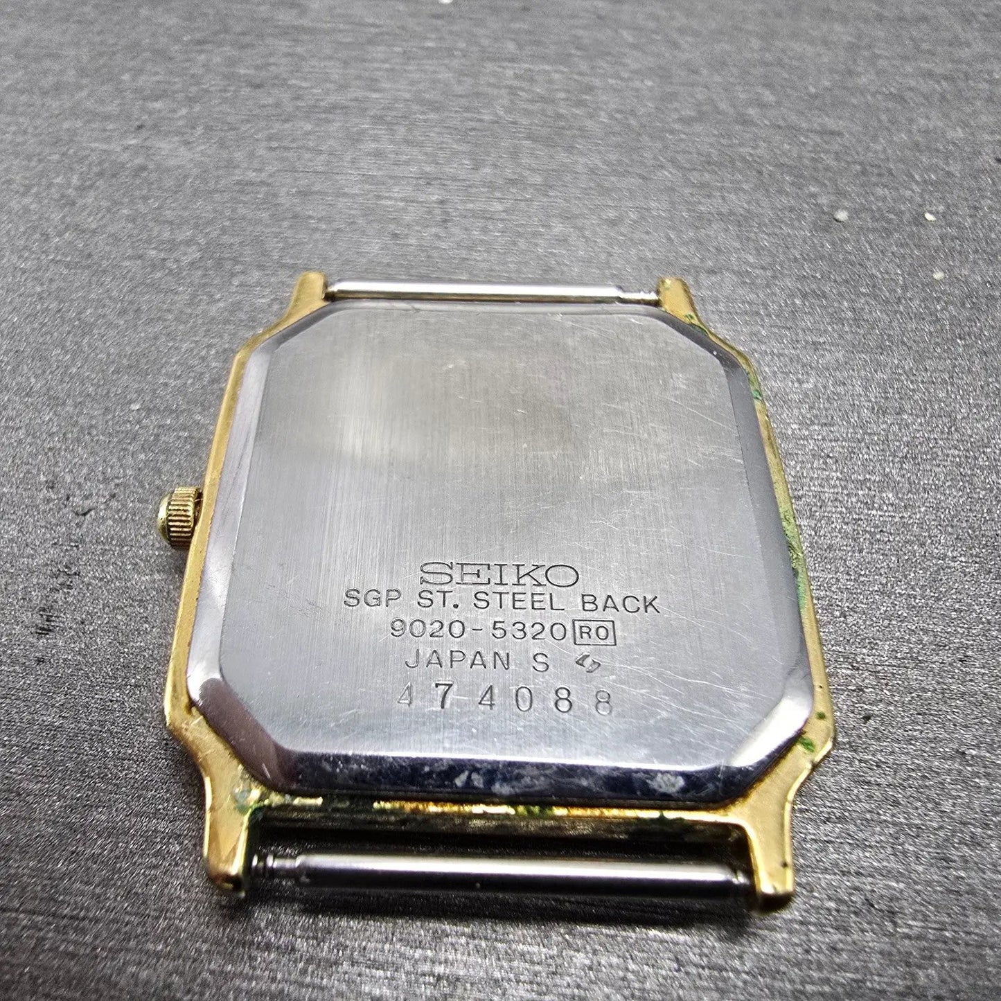 Seiko Tank Watch Men 28mm Champagne Dial Gold Tone Rectangle 9020-5320 PARTS VTG8