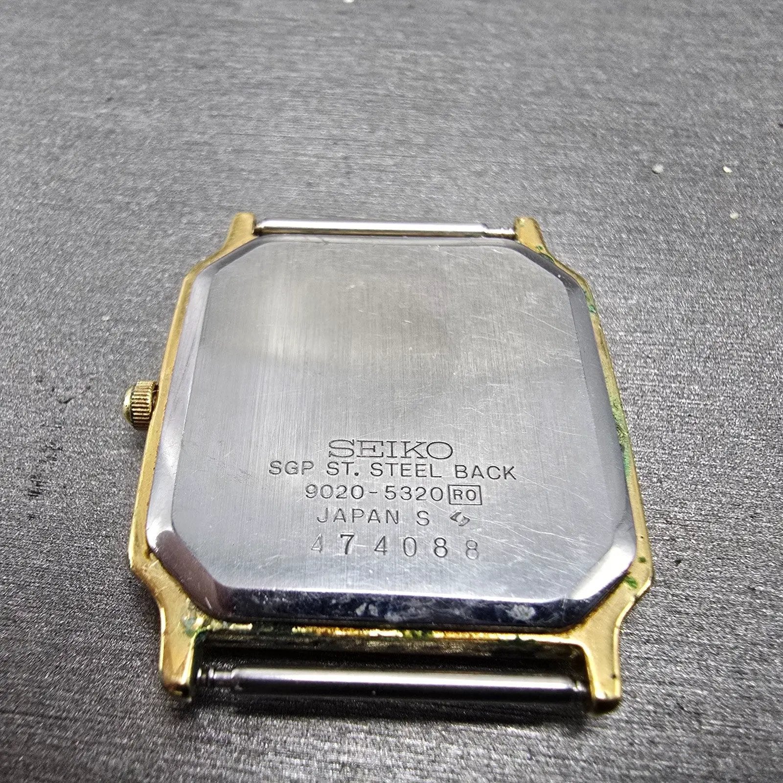 Seiko Tank Watch Men 28mm Champagne Dial Gold Tone Rectangle 9020-5320 PARTS VTG8