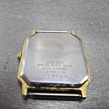 Seiko Tank Watch Men 28mm Champagne Dial Gold Tone Rectangle 9020-5320 PARTS VTG8
