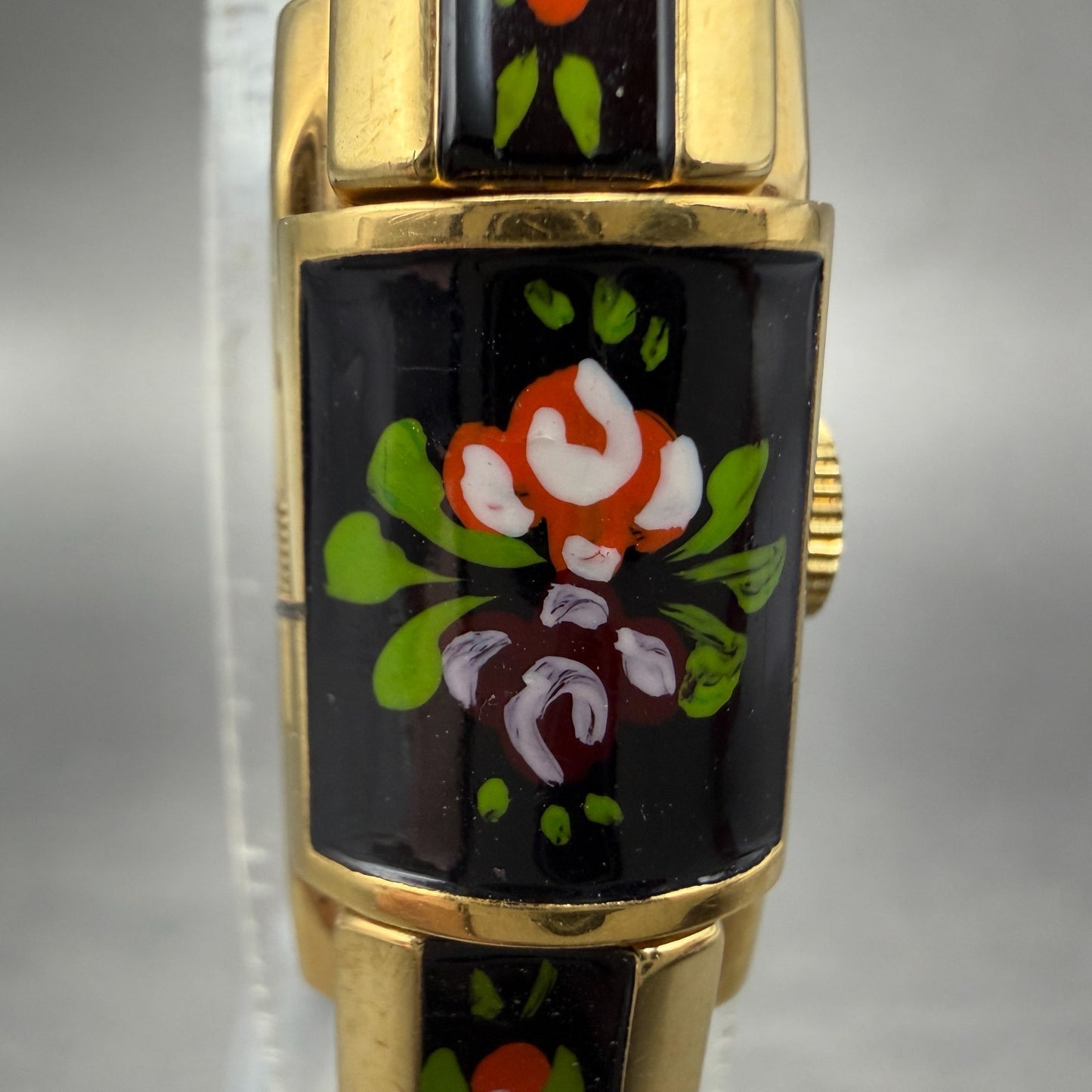 Ritma Hideaway Watch Women Silver Dial Gold Tone Floral Rectangle Manual Wind1