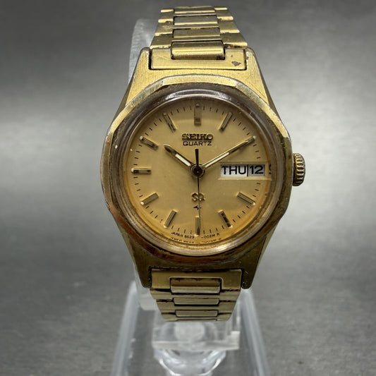 Seiko SQ Watch Women 23mm Champagne Dial Gold Tone Daydate 8523-0040 New Battery0