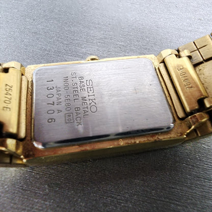 Seiko Tank Watch Women 18mm White Dial Gold Tone Rectangle 1n005e80 New Battery9