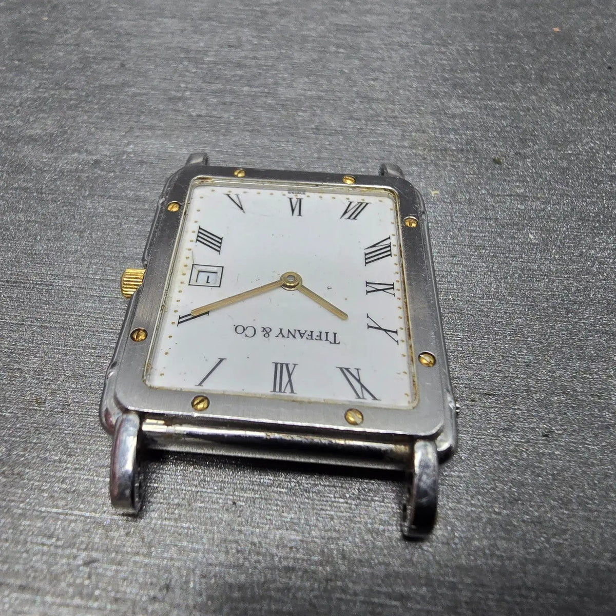 Tiffany & Co. Alexis Barthelay Tank Watch Men 25mm White Dial Steel Date PARTS5