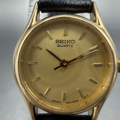 Seiko Watch Women 20mm Gold Dial Gold Tone Round 1N01-0E19 New Battery YFUYFU1
