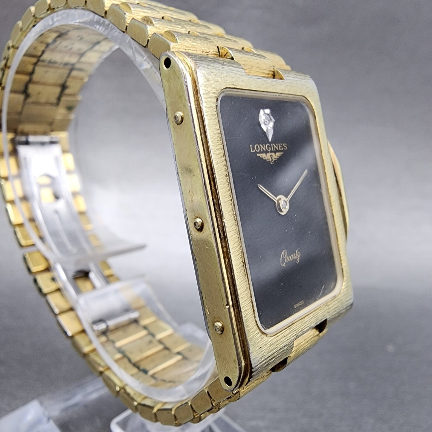 Longines Tank Watch Men 24mm Black Dial Gold Tone Rectangle New Battery Nugget3