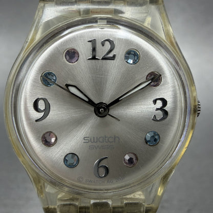 Swatch Menthol Tone Watch Women 25mm Silver Dial Clear Case Quartz LK292G NewBat1