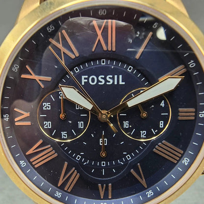 Fossil Grant Chronograph Watch Men 44mm Blue Dial Rose Gold Tone FS4835 New Batt2