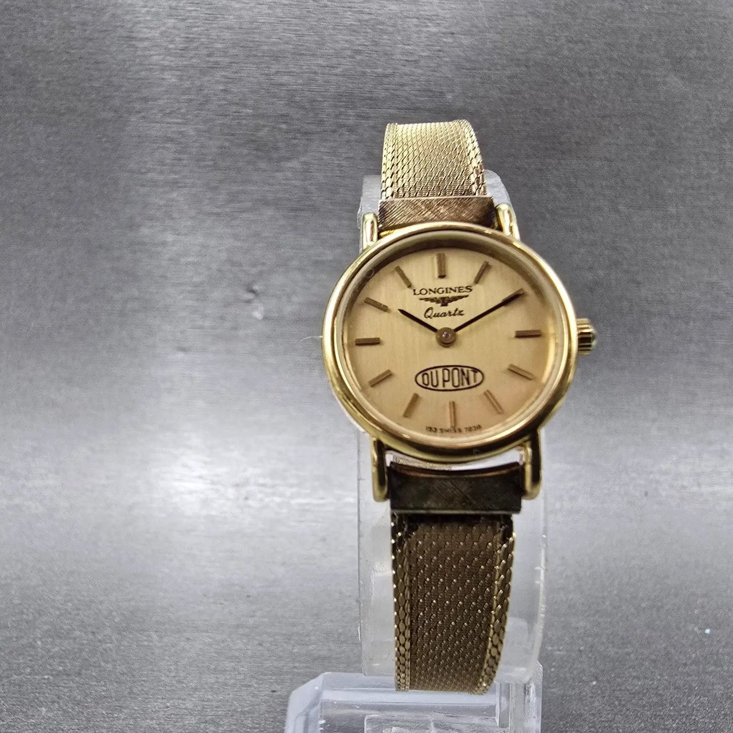 Longines Watch Women 20mm Gold Dial Gold Tone Round Mesh Band New Battery VTG5