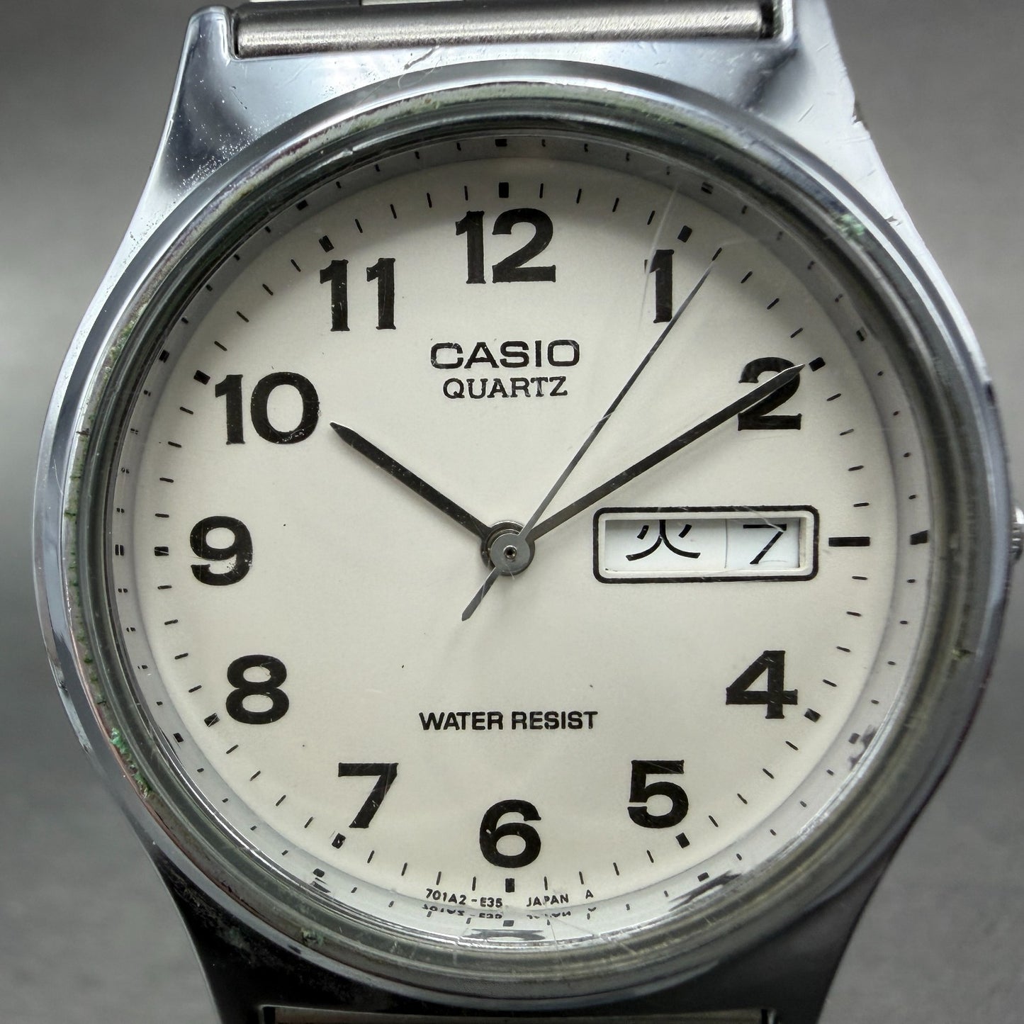 Casio MQ-514 Watch Men 33mm White Dial Silver Tone Round Daydate New Battery1