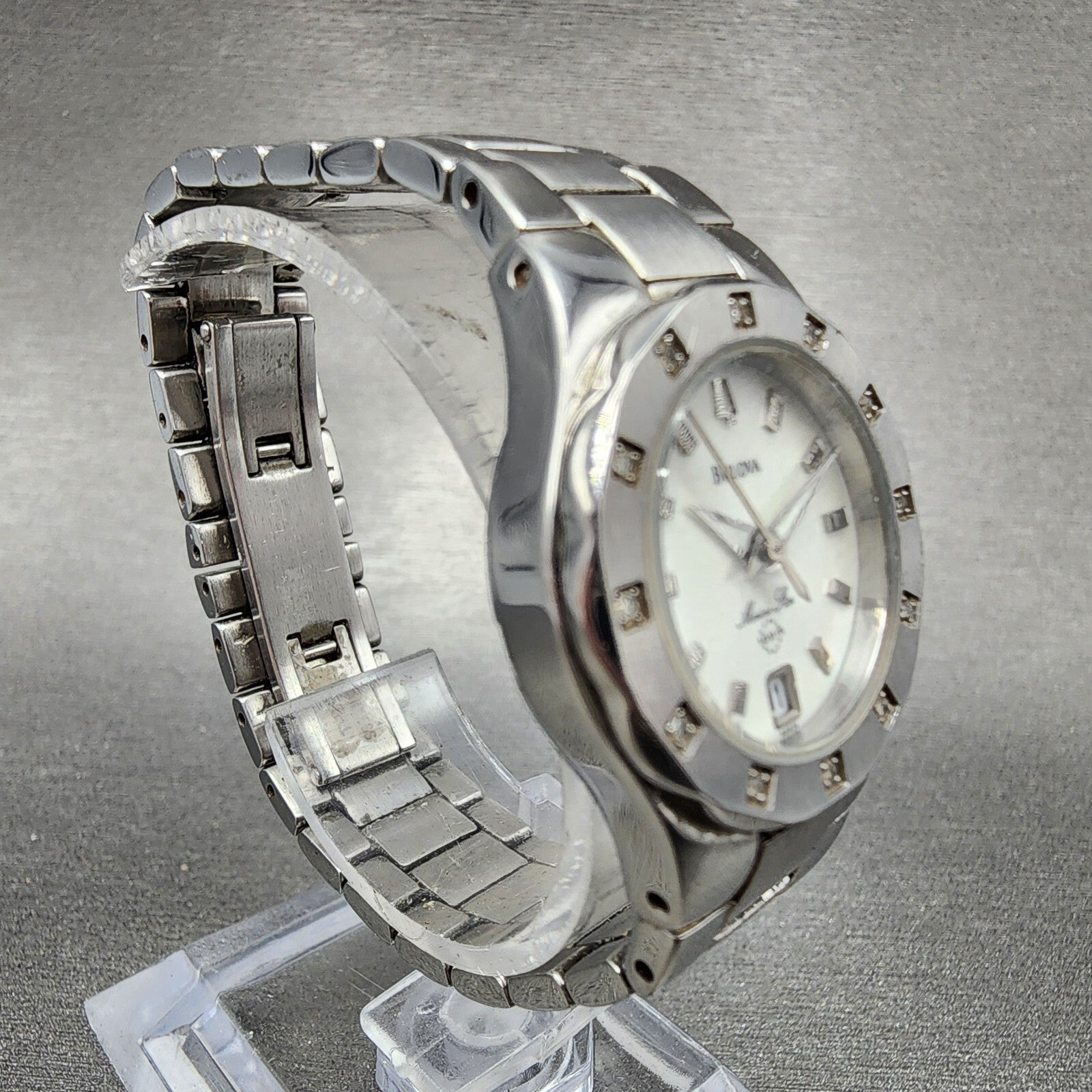 Bulova Marinestar Watch Women 25mm MOP Dial Stainless Steel Date Round New Batt3