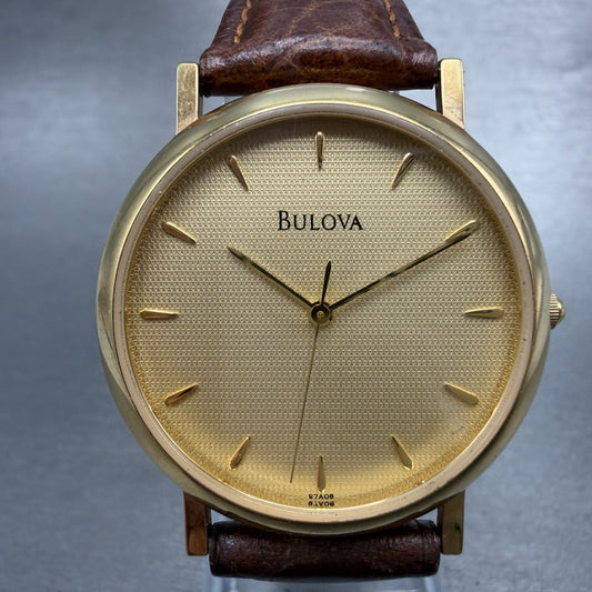 Bulova Watch Men 34mm Champagne Dial Gold Tone Round 97A08 New Battery Vintage0