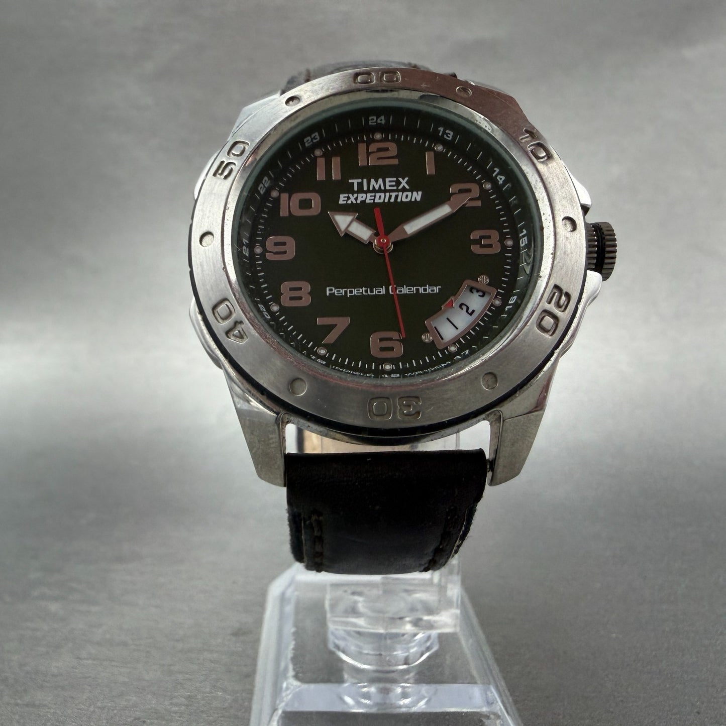 Timex Expedition Perpetual Calendar Watch Men 41mm Green Dial Silver Date NewBat5
