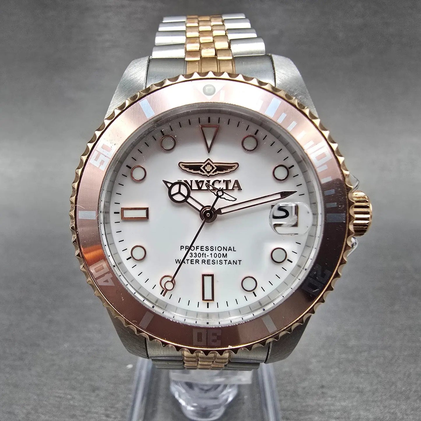 Invicta Dive Watch Women 34mm White Dial Two Tone Date Rose Gold 29193 NewBat0