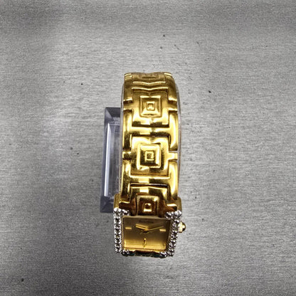 Bulova Watch Women 16mm Gold Dial Gold Tone Rectangle 98R52 New Battery Diamonds4