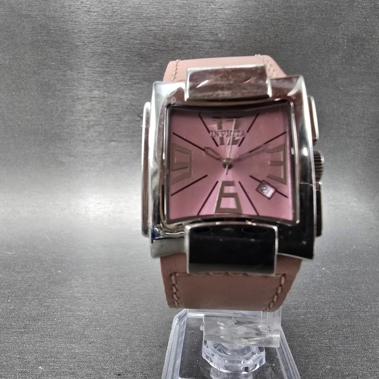 Invicta Watch Women 30mm Pink Dial Silver Tone Square Date 2317 New Battery5