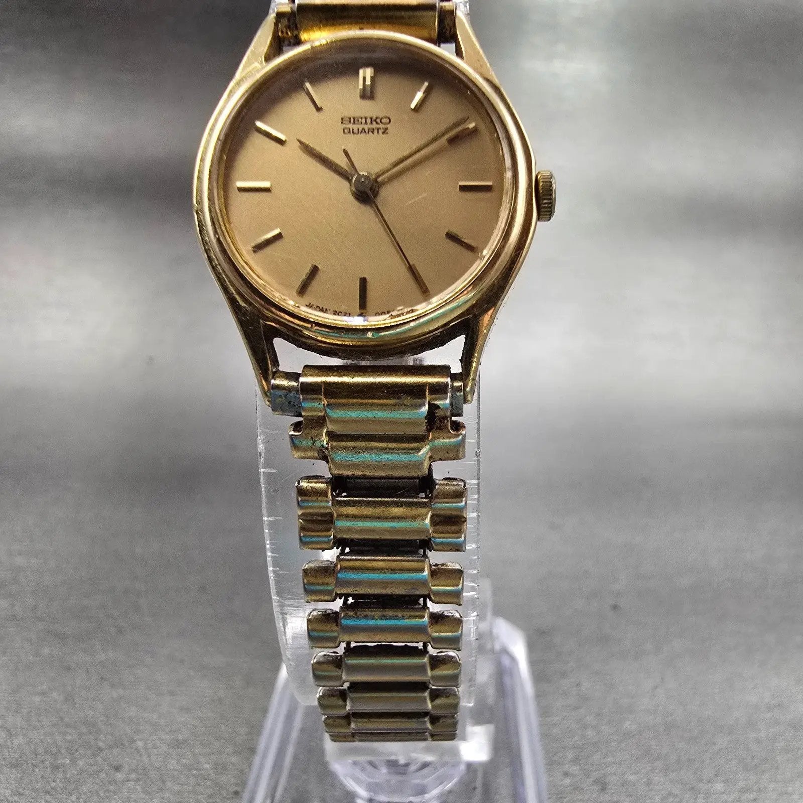 Seiko Watch Women 20mm Gold Dial Gold Tone Round 2C21-0029 New Battery Vintage5