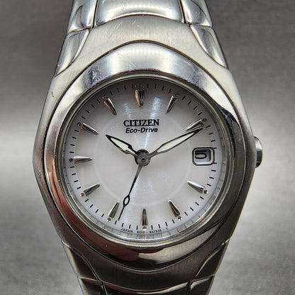 Citizen EcoDrive Watch Women 26mm White Dial Steel Date Round EW013051A Runs1