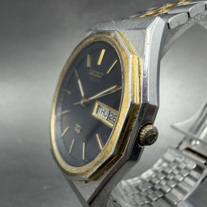 Seiko SQ Watch Men 33mm Blue Dial Two Tone Daydate Vintage 8C23-6059 New Battery2