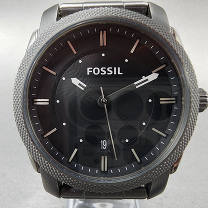 Fossil Machine Watch Men 42mm Black Dial Gray Tone Date Round FS4774 New Batt1