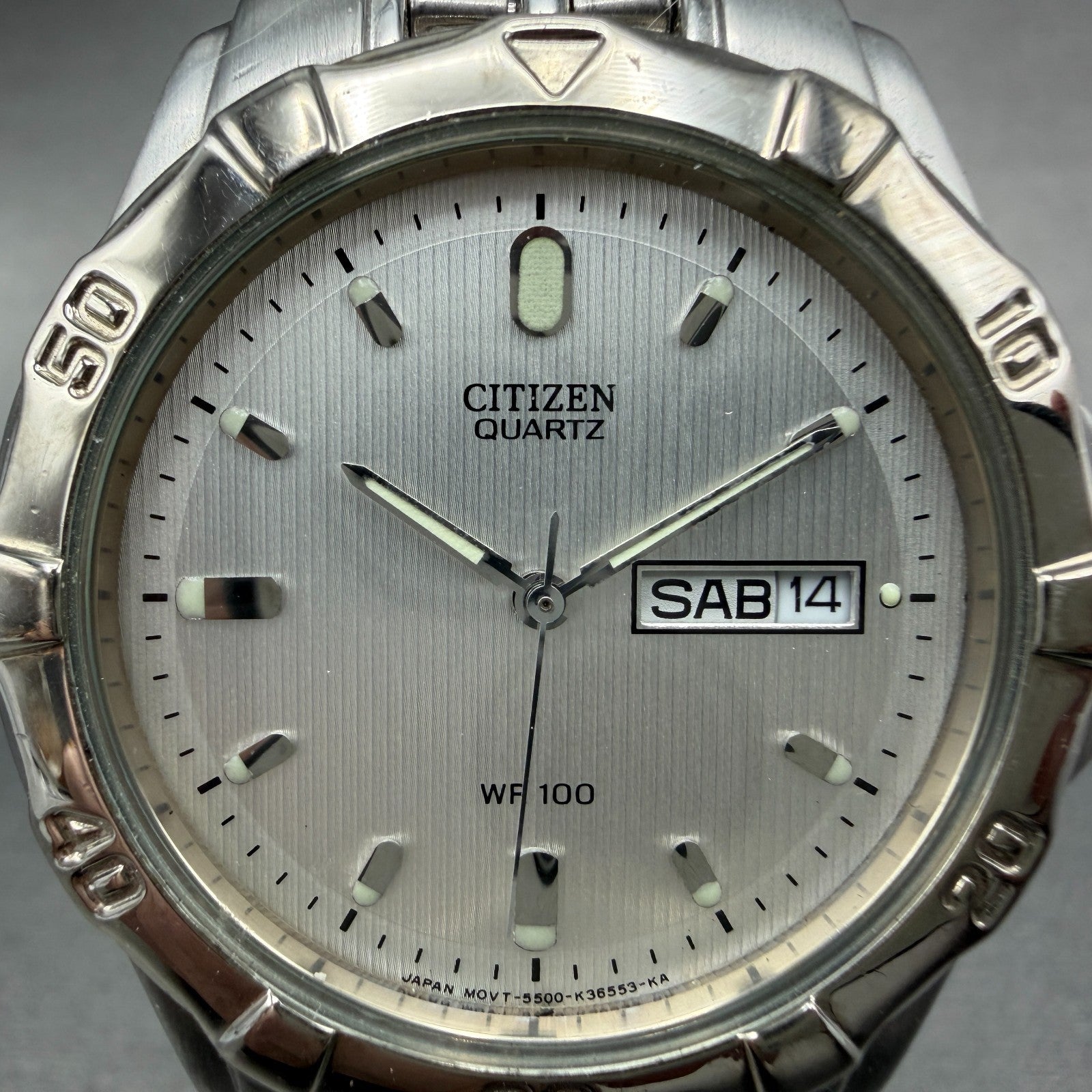Citizen Watch Men 37mm Silver Dial Silver Tone Daydate Round 5500-K11511 New Bat1