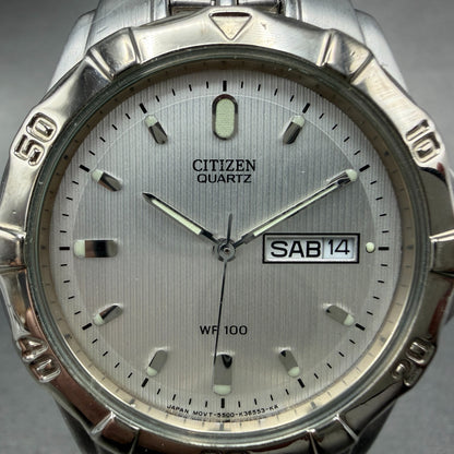 Citizen Watch Men 37mm Silver Dial Silver Tone Daydate Round 5500-K11511 New Bat1