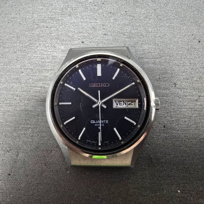 Seiko SQ 4004 Watch Men 36mm Blue Dial Steel Daydate Round 0903-7019 PARTS0