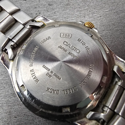 Casio Watch Men 38mm Champagne Dial Two Tone Date Round MTD-1020 New Battery10