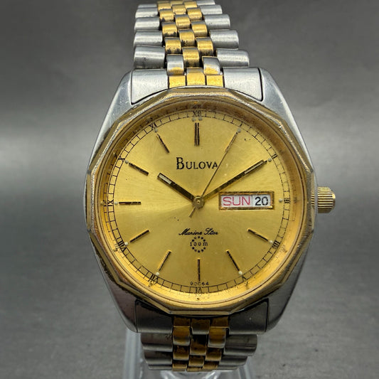 Bulova Marine Star Watch Men 35mm Champagne Dial Two Tone Daydate 90C64 New Batt0