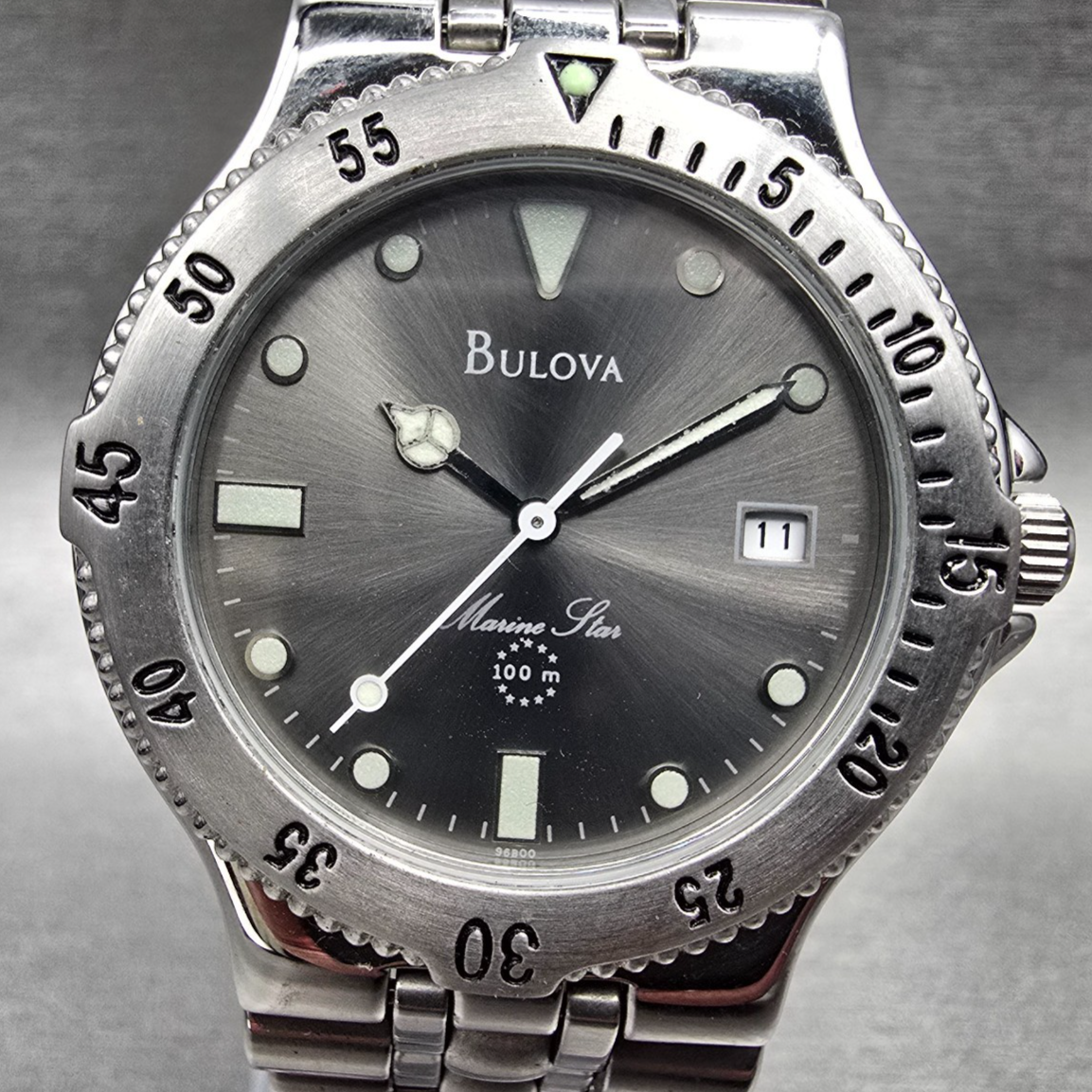 Bulova Marine Star Watch Men 36mm Gray Dial Silver Tone Date 96B00 New Battery1