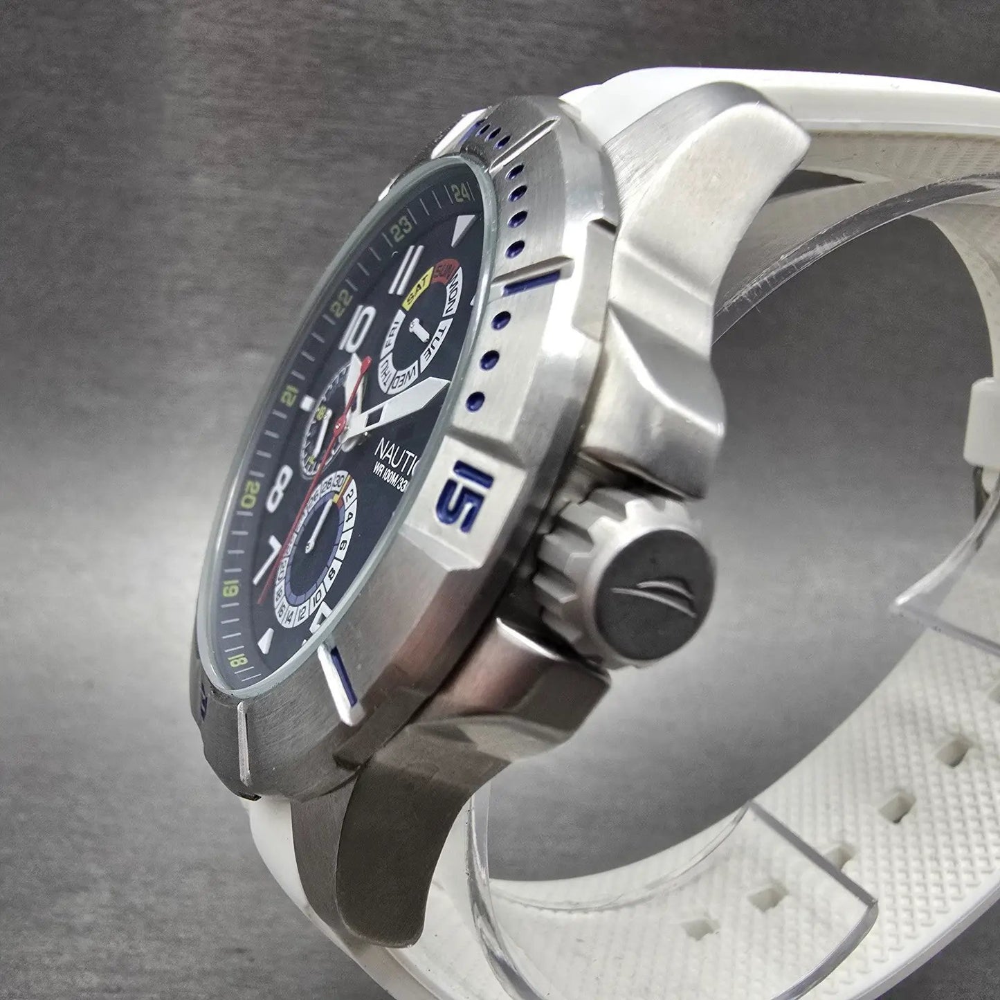Nautica Dive Watch Men 47mm Blue Dial Steel Daydate Round NAD12514G New battery2