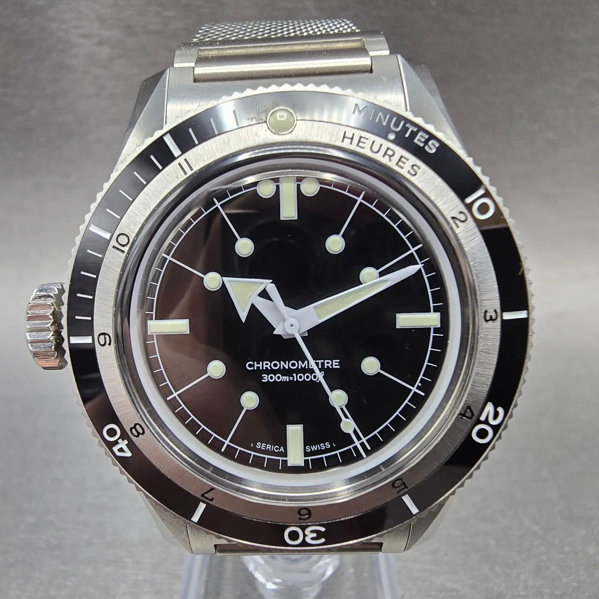Serica Diving Chronometer Watch Men 39mm Black Dial Steel Automatic 5303-11